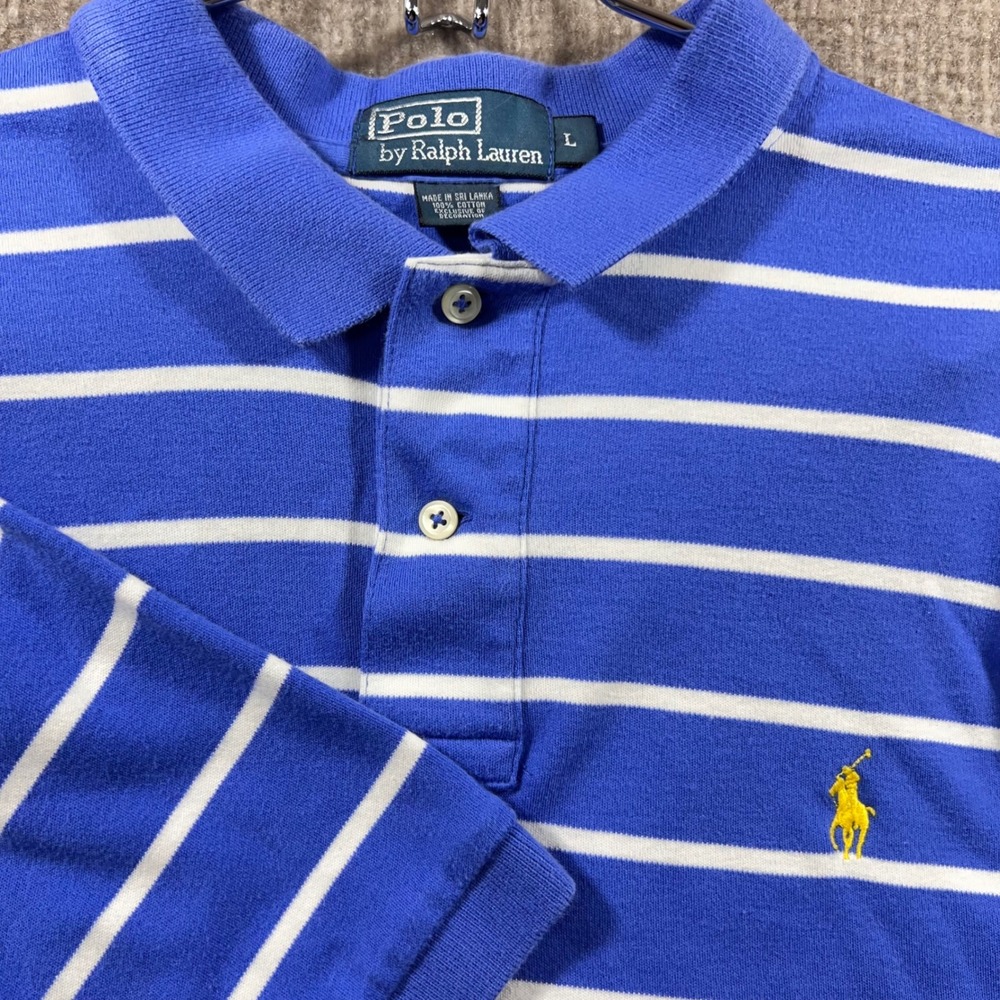 Polo Ralph Lauren Striped Short Sleeve Polo Shirt Blue Yellow Pony Mens Size L